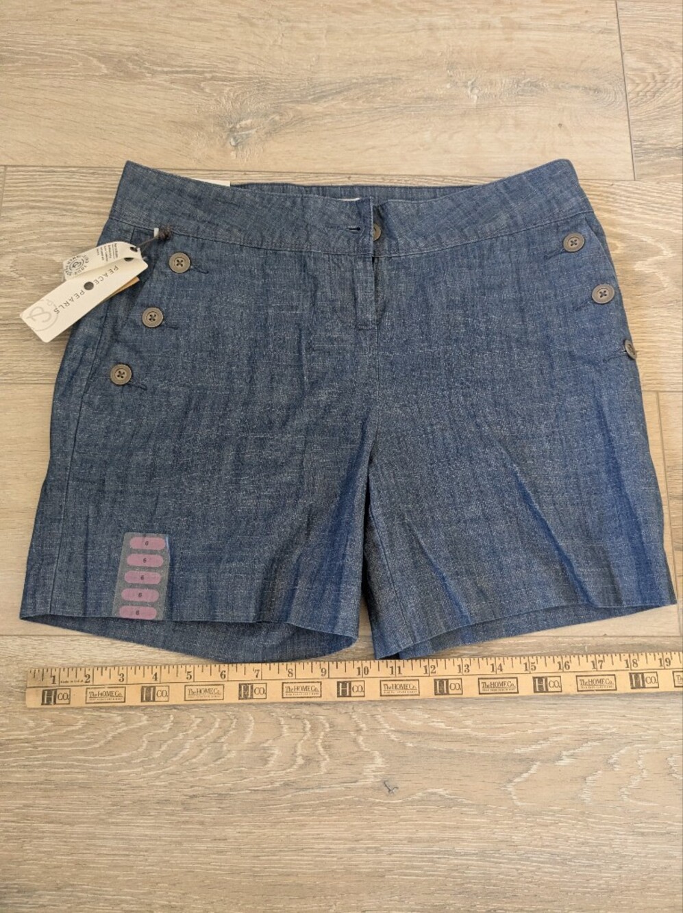 Classy Preppy Denim Chambray Button Front Shorts Size 6